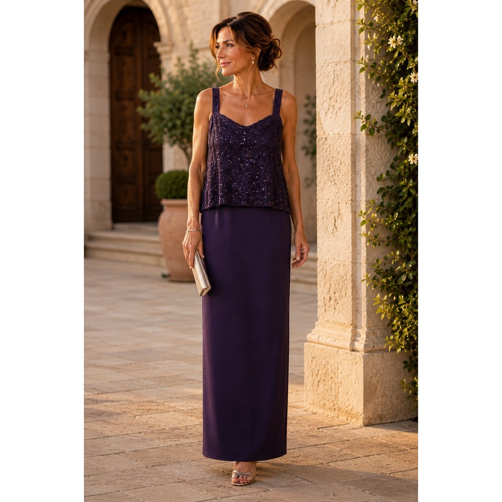 Alex Evenings Gown Women 22W Purple Sequin Lace Satin Formal MAXI DRESS GOWN‎
